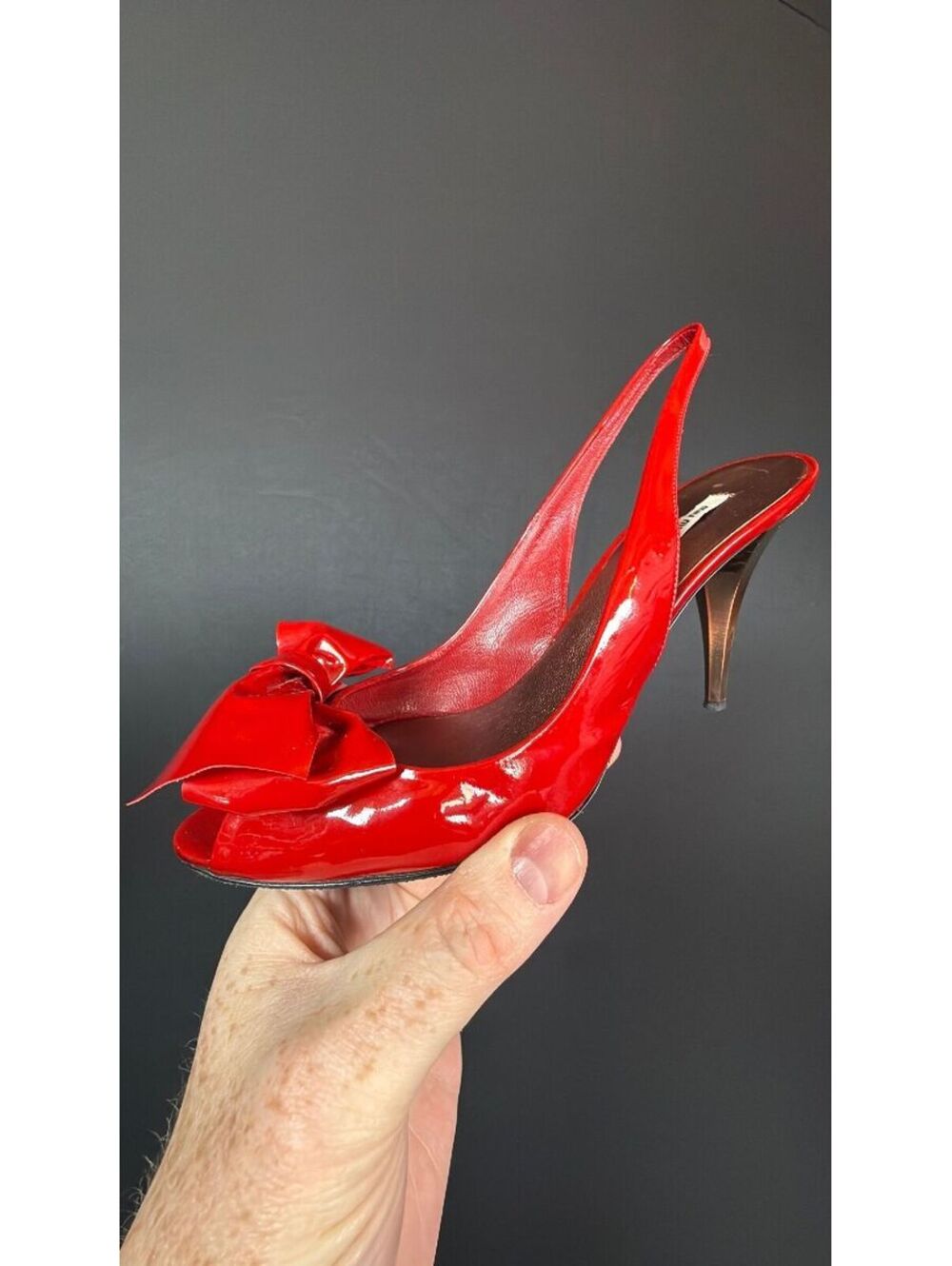 Miu Miu Red Patent Leather Bow Heels Size 36.5